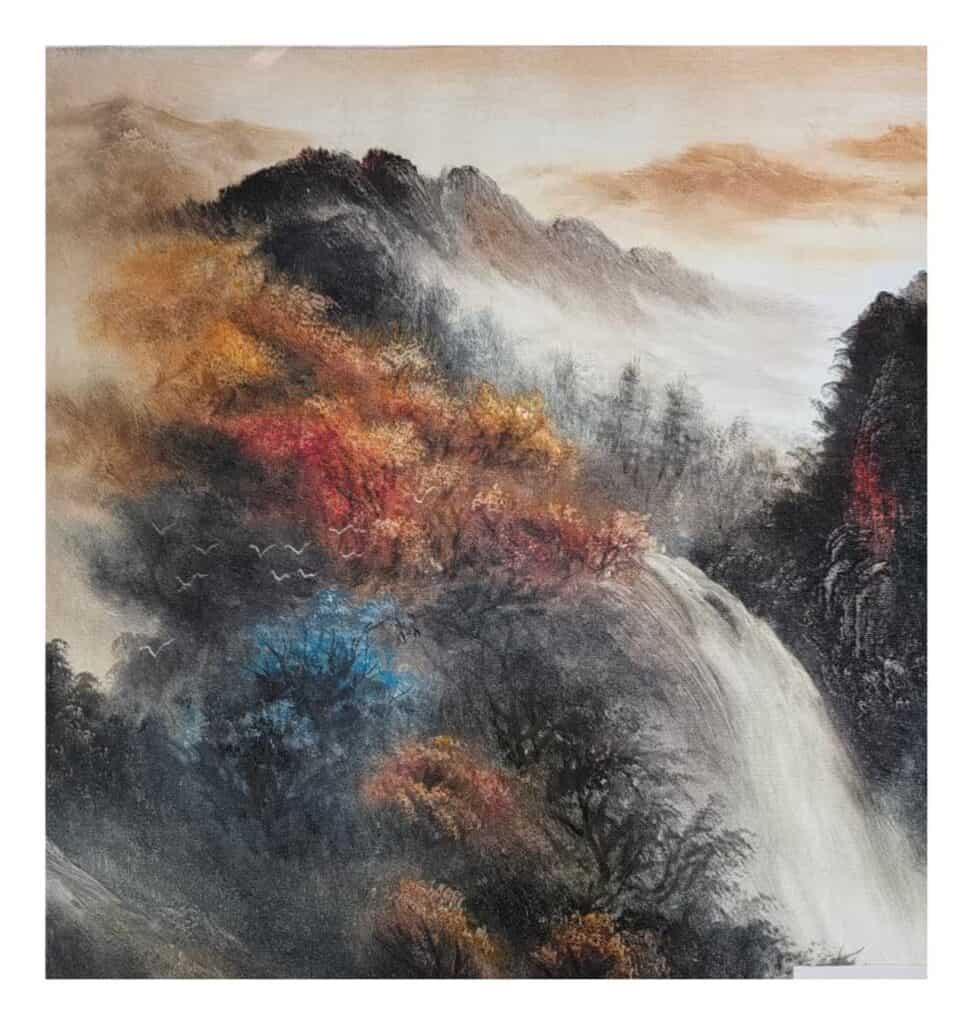 Golden Mountain Atmosphere original oil painting by Shufeng Studio