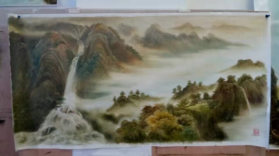 Cloud Valley Waterfall - knife painting texture