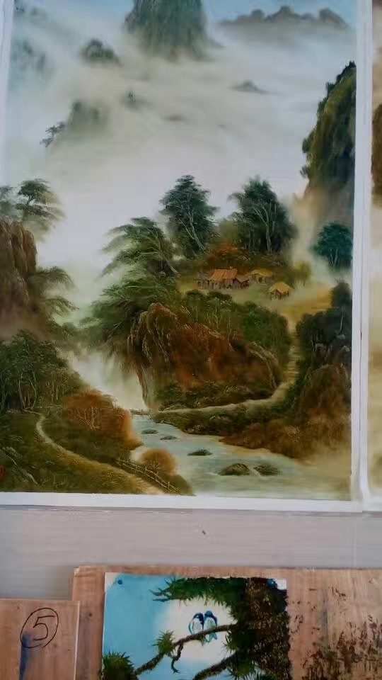 Long Waterfall Landscape - knife painting