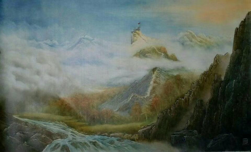 Studio mountain works created with steel blade knife painting technique