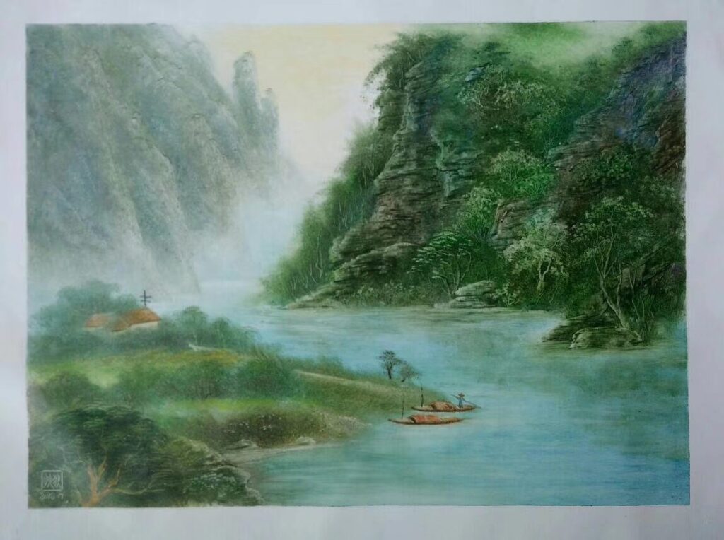 Quiet Mountain Creek original oil painting by Shufeng Studio