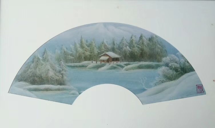 Mountain House at Sunset original oil painting by Shufeng Studio