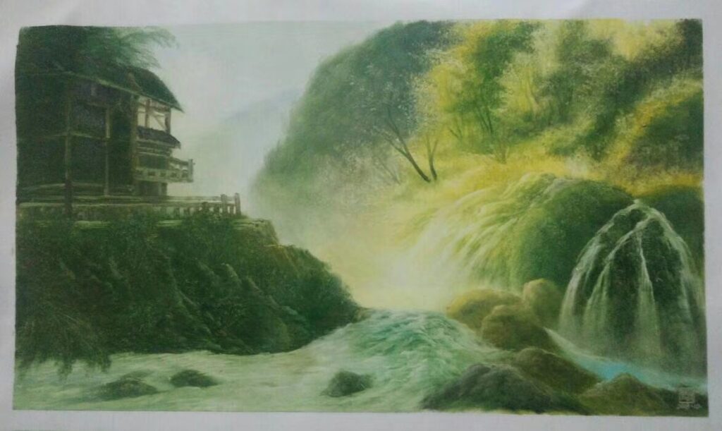 Ancient Tree and Deer original oil painting by Shufeng Studio