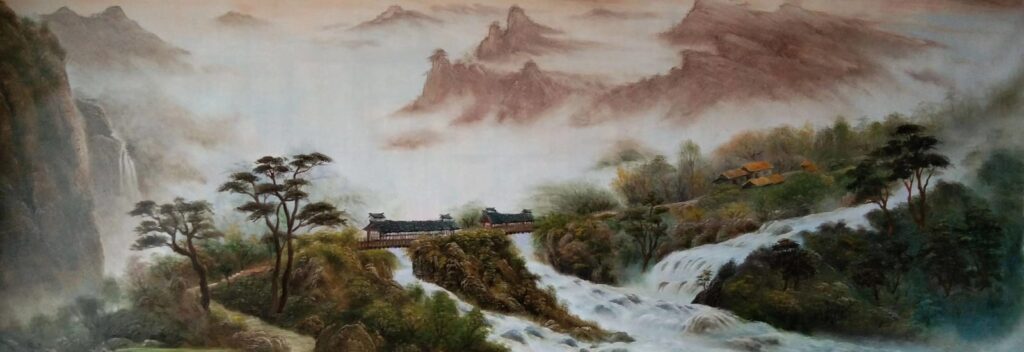 Quiet River Bend original oil painting by Shufeng Studio