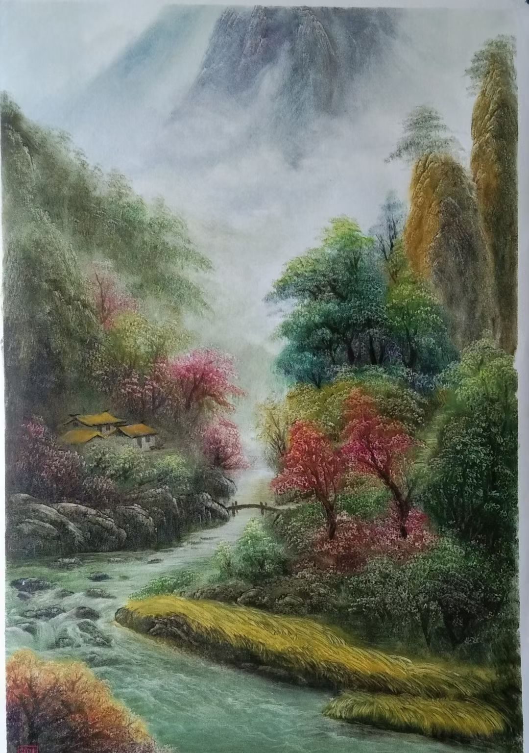 Custom Chinese landscape oil painting for hotel wall art and villa decoration